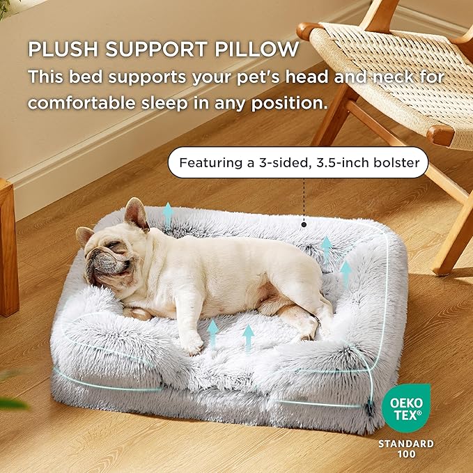 Bedsure Orthopedic Dog Bed for Medium Dogs - Calming Waterproof Dog Sofa Beds Medium, Supportive Foam Pet Couch Bed with Removable Washable Cover, Waterproof Lining and Nonskid Bottom, Misty Grey BEDSURE