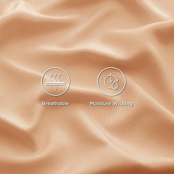 Bedsure Queen Sheets, Rayon Derived from Bamboo, Queen Cooling Sheet Set, Deep Pocket Up to 16", Breathable & Soft Bed Sheets, Hotel Luxury Silky Bedding Sheets & Pillowcases, Peach - LeafyLoom