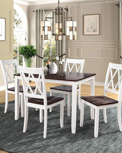 Farmhouse Style Comfortable 4 Chairs, Long-Lasting Solid Wood Home, Easy Assembly and Clean, Room, Kitchen, 5 Piece Dining Table Set, White 21 - LeafyLoom