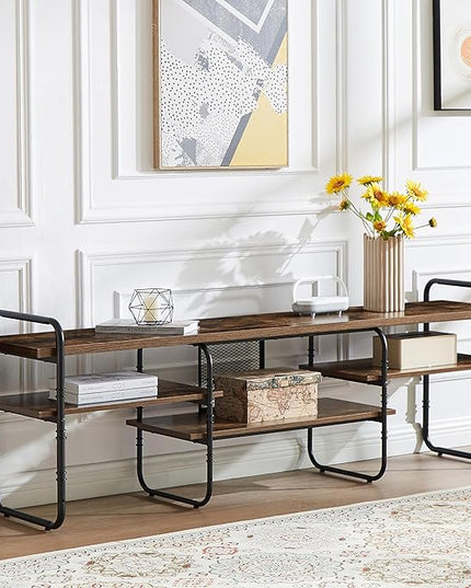 VECELO, Entertainment Center/Media Console Table with Adjustable Storage Shelves for Living Room/Bedroom, 75 inch TV Stand, Rustic Brown - LeafyLoom