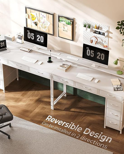 Gaming Desk with 6 Drawers, Computer Desk with LED Lights Power Outlets and Type-C, 47 Inch Office Desk with Storage, Monitor Stand, Writing Desk Work Desk Home Office, Bedroom, Study, White - LeafyLoom