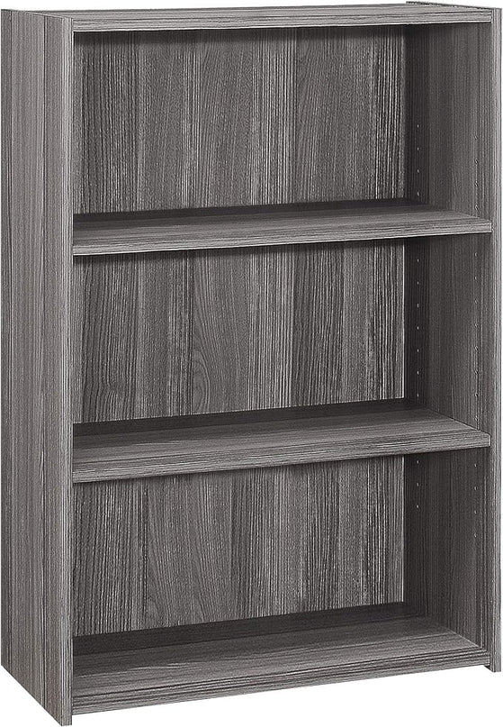 Monarch Specialties I BOOKCASE-36 H/Grey with 3 Shelves Bookcase, Gray - LeafyLoom