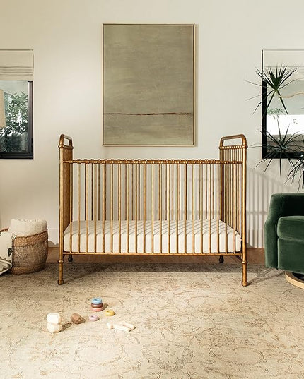 NAMESAKE Abigail 3-in-1 Convertible Metal Crib in Vintage Gold, Greenguard Gold Certified - LeafyLoom