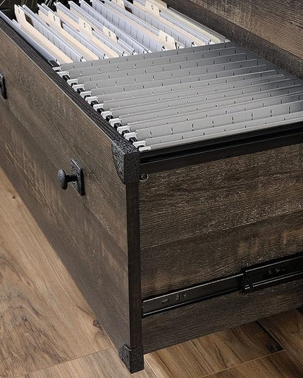 Sauder Steel River Lateral File, L: 30.08" x W: 20.75" x H: 29.53", Carbon Oak Finish - LeafyLoom