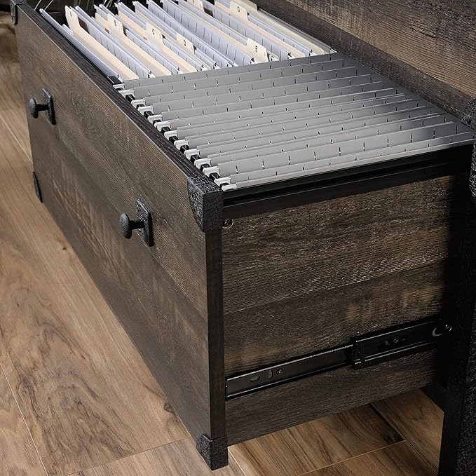 Sauder Steel River Lateral File, L: 30.08" x W: 20.75" x H: 29.53", Carbon Oak Finish - LeafyLoom
