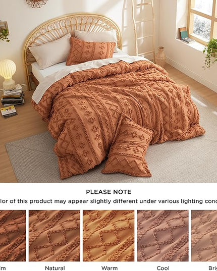 Bedsure Twin/Twin XL Comforter Set Dorm Bedding - Pumpkin Boho Bedding Comforter Set, 2 Pieces Farmhouse Shabby Chic Embroidery Bed Set, Soft Jacquard Tufted Comforter for College - LeafyLoom