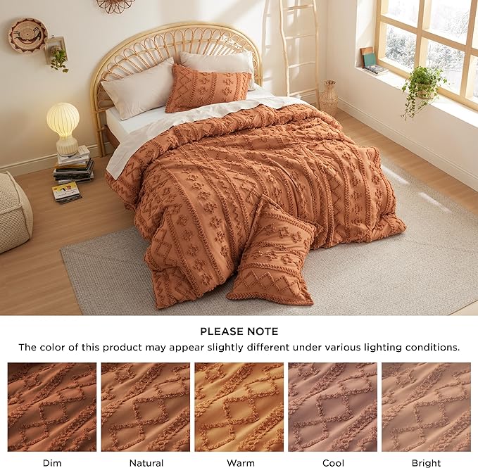 Bedsure Twin/Twin XL Comforter Set Dorm Bedding - Pumpkin Boho Bedding Comforter Set, 2 Pieces Farmhouse Shabby Chic Embroidery Bed Set, Soft Jacquard Tufted Comforter for College - LeafyLoom