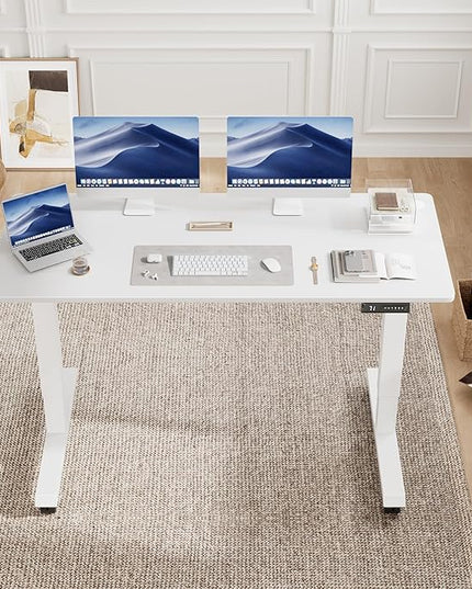 Electric Standing Desk 55 Inch, Ergonomic Height Adjustable Table with T-Shaped Metal Bracket Modern Computer Workstations for Home Office, White, 55 x 24 Inch - LeafyLoom