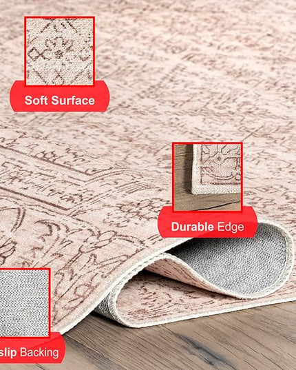 nuLOOM Shontal Traditional Machine Washable Ultra Thin Area Rug, 8' x 10', Beige - LeafyLoom