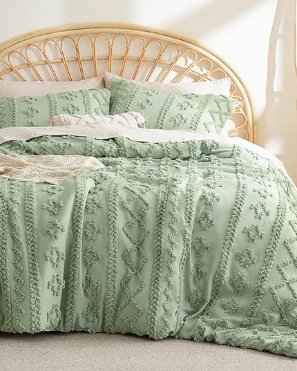 Bedsure Twin/Twin XL Comforter Set Dorm Bedding - Sage Green Boho Bedding Comforter Set, 2 Pieces Farmhouse Shabby Chic Embroidery Bed Set, Soft Jacquard Tufted Comforter for College - LeafyLoom