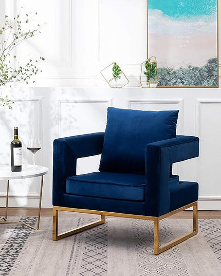Roundhill Furniture Lenola Upholstered Accent Arm Chair, Blue 29.75D x 27.5W x 34.5H Inch - LeafyLoom
