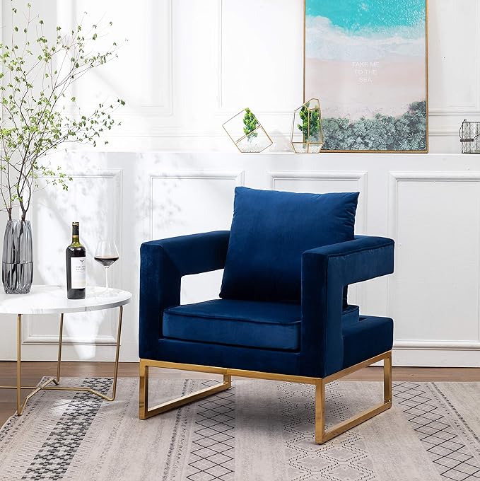 Roundhill Furniture Lenola Upholstered Accent Arm Chair, Blue 29.75D x 27.5W x 34.5H Inch - LeafyLoom