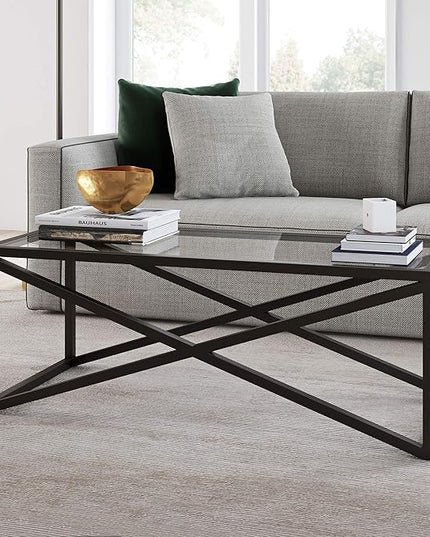 Calix 46'' Wide Rectangular Coffee Table in Blackened Bronze - LeafyLoom