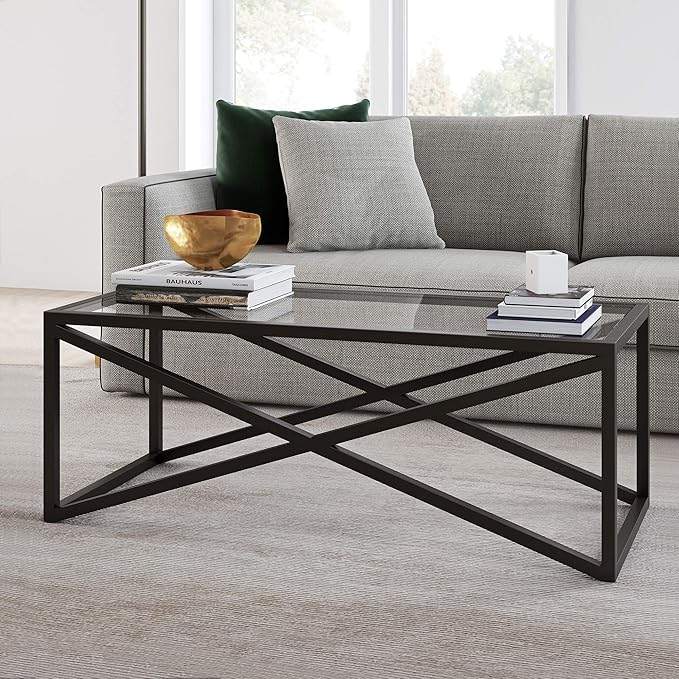 Calix 46'' Wide Rectangular Coffee Table in Blackened Bronze - LeafyLoom