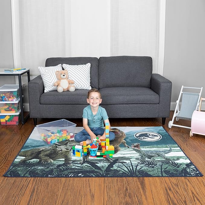 Franco Kids Room Non Slip Area Rug, 69 in x 52 in, Jurassic World - LeafyLoom