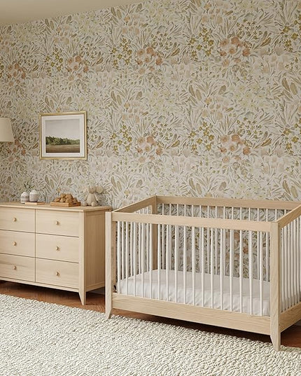 Babyletto Sprout 4-in-1 Convertible Crib with Toddler Bed Conversion Kit in Washed Natural and White, Greenguard Gold Certified - LeafyLoom