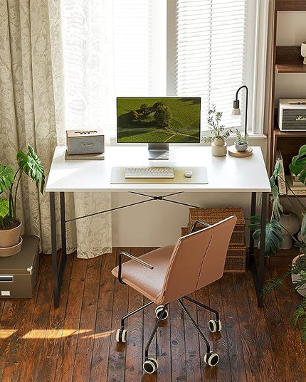 BANTI Computer Desk, 47 inch Home Office Desk, Modern Simple Style PC Table for Home, Office, Study, Writing, White - LeafyLoom