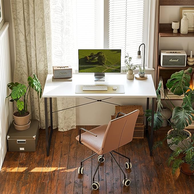 BANTI Computer Desk, 47 inch Home Office Desk, Modern Simple Style PC Table for Home, Office, Study, Writing, White - LeafyLoom