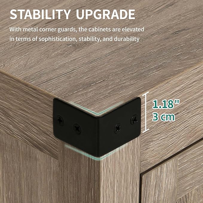 YITAHOME Buffet Cabinet with Storage, 55'' Modern Farmhouse Coffee Bar Cabinet w/4 Doors ＆Adjustable Shelf, Wood Large Kitchen Storage Cabinet with Barn Doors for Kitchen, Living Room, Grey-Brown - LeafyLoom