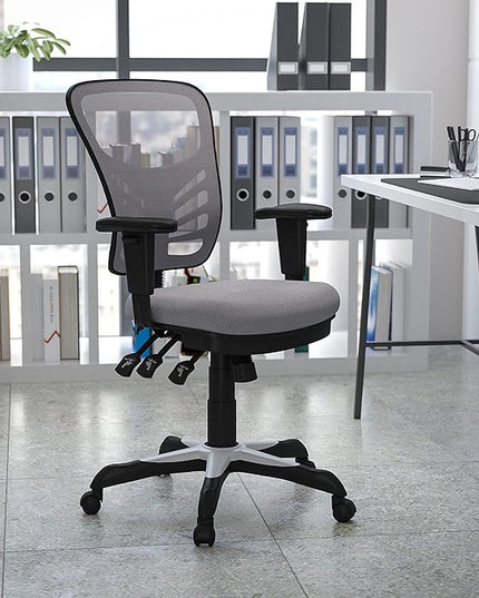 Flash Furniture Nicholas Mid-Back Swivel Office and Gaming Chair, Ergonomic Mesh Office Chair with Adjustable Lumbar Support and Height, Gray - LeafyLoom