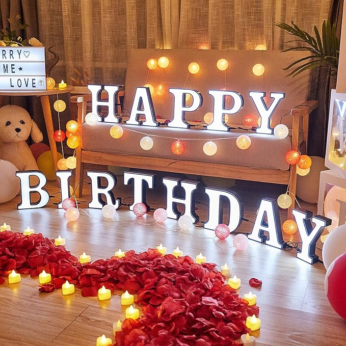 LED Marquee Letter Lights-DIY Marquee Lights up Letter Signs, Dual DC Interface Upgrade Multi-Letter Connection, 26 Alphabet Signs for Wedding, Birthday, Party， Bar Decoration (S) - LeafyLoom