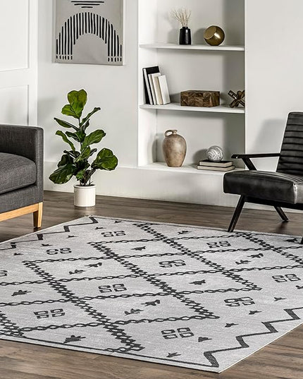 nuLOOM Celesta Bohemian Trellis Machine Washable Ultra Thin Area Rug, 6' x 9', Ivory - LeafyLoom