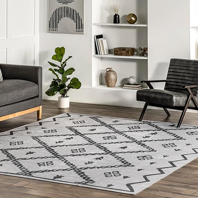 nuLOOM Celesta Bohemian Trellis Machine Washable Ultra Thin Area Rug, 6' x 9', Ivory - LeafyLoom