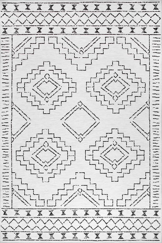 nuLOOM Noa Machine Washable Tribal Moroccan Ultra Thin Area Rug, 8x10, White - LeafyLoom