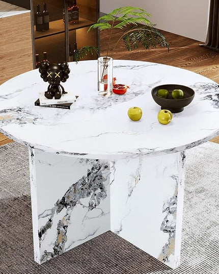 NicBex Round Dining Table for 4-6, 47 Inch Modern Kitchen Faux Marble Table Small Dinner Table MDF Kitchen Dinning Table for Cafe Restaurant Wine Bar Home Office Conference, White - LeafyLoom