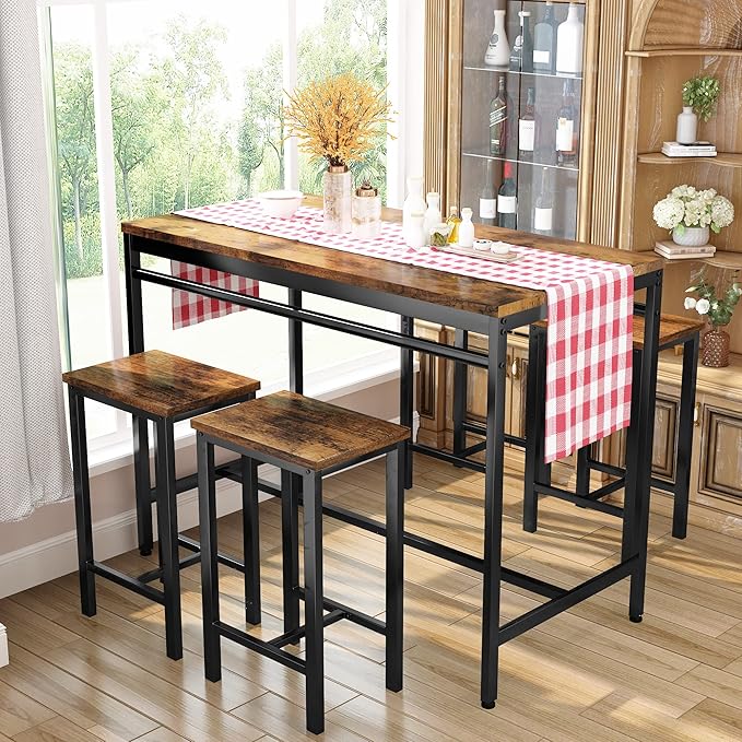 DKLGG Dinner Table Set for 4, Modern Kitchen Table and Chairs for 4 Wooden Top and Adjustable Metal Legs, Small Dining Room Table Set 5 Pieces Compact Design for Small Space - LeafyLoom