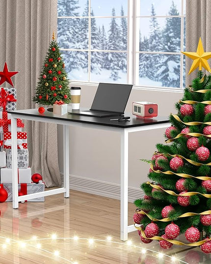 Halter Computer Desk for Home Office 47” Work Table Easy Assembly Black Desk White Frame - LeafyLoom