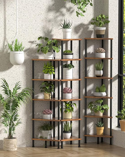 Corner Shelf, Corner Bookcase, Industrial 6-Tier Square Shelf Stand Display Rack,Wall Corner Bookshelf,Tall Shelf Plant Stand for Small Spaces, Living Room, Home Office, Kitchen - LeafyLoom