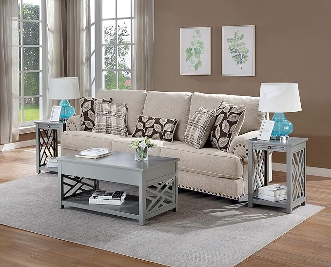 Alaterre Furniture Coventry 36" Coffee Two End Tables with Tray, Set of 3, Grey - LeafyLoom