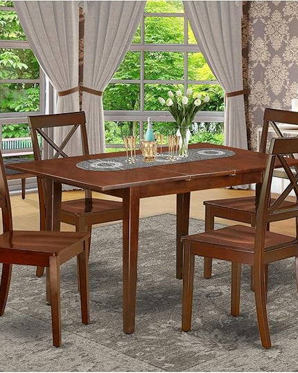East West Furniture NOBO5-MAH-W 5 Piece Dining Set for 4 Includes a Rectangle Kitchen Table with Butterfly Leaf and 4 Dinette Chairs, 32x54 Inch - LeafyLoom