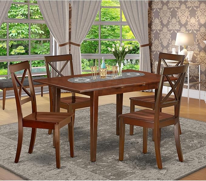 East West Furniture NOBO5-MAH-W 5 Piece Dining Set for 4 Includes a Rectangle Kitchen Table with Butterfly Leaf and 4 Dinette Chairs, 32x54 Inch - LeafyLoom