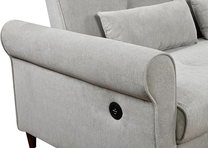 Queen Size Loveseat Sleeper Sofa,3 in 1 Soft Linen Upholstered Oversized Convertible Love Seat Sofabed cum Daybed W/Pull Out Sleep Couch Bed and USB Charging Ports for Living Space, 77.5", Grey - LeafyLoom