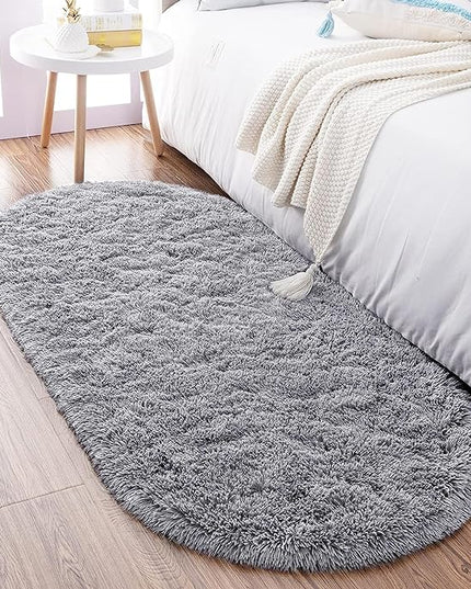 Noahas Grey Fluffy Rugs for Bedroom,2'X 5' Oval Ultra Soft Bedroom Rugs,Small Throw Rugs, Kids Room Carpet Modern Shaggy Area Rugs Home Decor - LeafyLoom