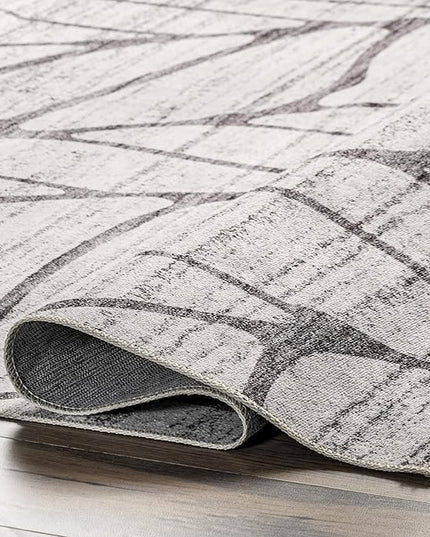 nuLOOM Lanette Abstract Leaves Machine Washable Ultra Thin Area Rug, 3' x 5', Light Grey - LeafyLoom