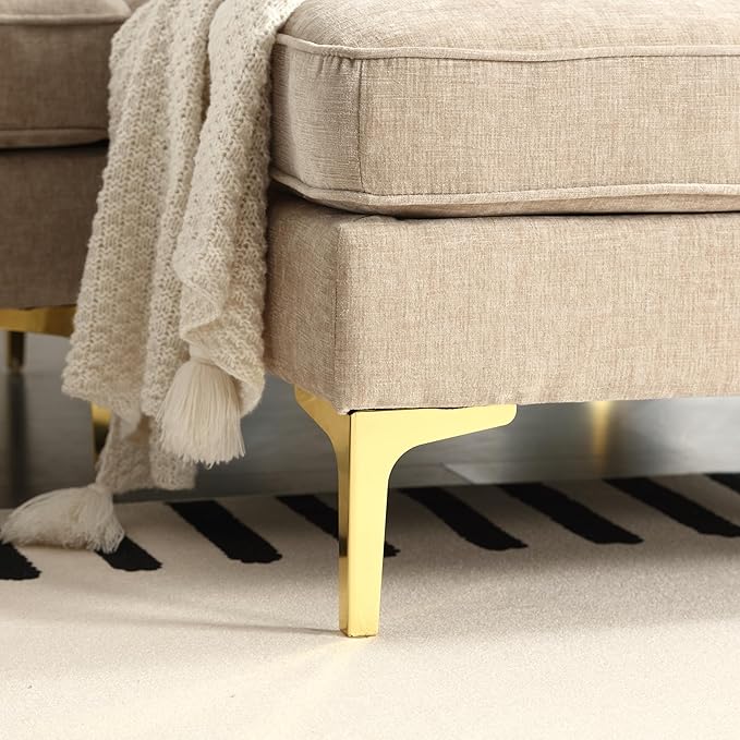 L Shaped Convertible Sleeper Sectional Sofa with Reversible Chaise, 3 Seater Corner Couch Bed with Detachable Pillow Armrest and Golden Metal Legs for Living Room Apartment Small Space - LeafyLoom