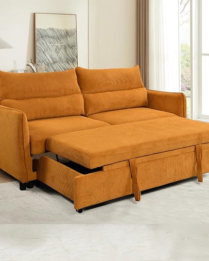 Queen Size Loveseat Sleeper Sofa,3 in 1 Soft Corduroy Upholstered Oversized Convertible Love Seat Sofabed cum Daybed W/Pull Out Sleep Couch Bed and Reclining Backrest for Living Space - LeafyLoom