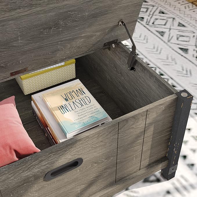 Bestier Farmhouse Coffee Table, Square Wood Center Table with Large Hidden Storage Compartment for Living Room, Rustic Cocktail Table with Hinged Lift Top for Home, Grey - LeafyLoom