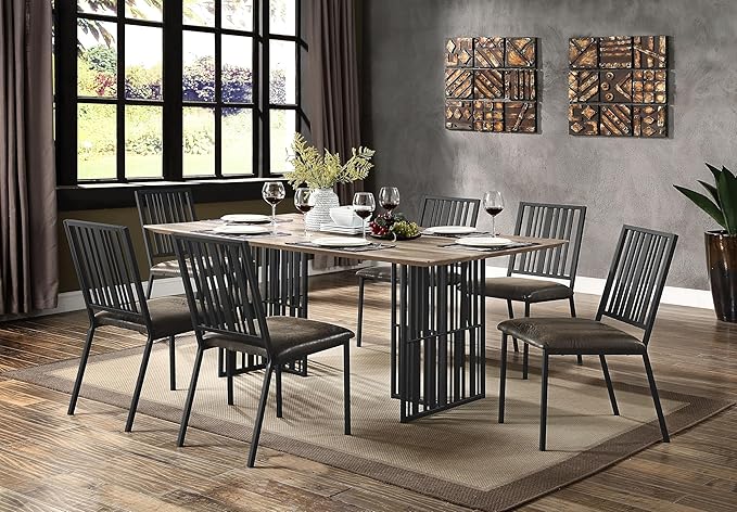 NicBex Dining Table Contemporary Kitchen Table Farmhouse Rustic Dining Table, Antique Oak & Black Finish Rectangular Dining Table, Easy Assembly, Black - LeafyLoom