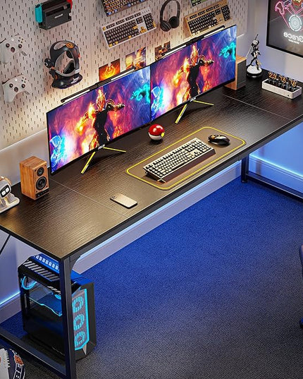 Computer Desk, 80 Inch Office Desk, Gaming Desk with Storage, Writing Desk Work Desk for Home Office, Study, Long Simple Desk, Large Legroom, Metal Frame, Black - LeafyLoom