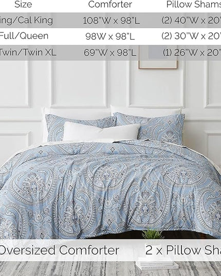 Southshore Fine Living, Inc. Oversized King Comforter Bedding Set, Down Alternative Boho Bedspread, Paisley Print Comforter, King/California King with 2 Matching Shams, Pure Melody Aqua - LeafyLoom