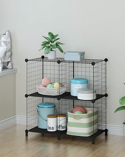 HOMIDEC Wire Cube Storage, Storage Shelves 4 Cube Bookshelf Bookcase Closet Organizer and Storage, Wire Storage Shelves Multi-Use DIY Storage Cube Shelf for Books, Toys, Clothes, Tools - LeafyLoom