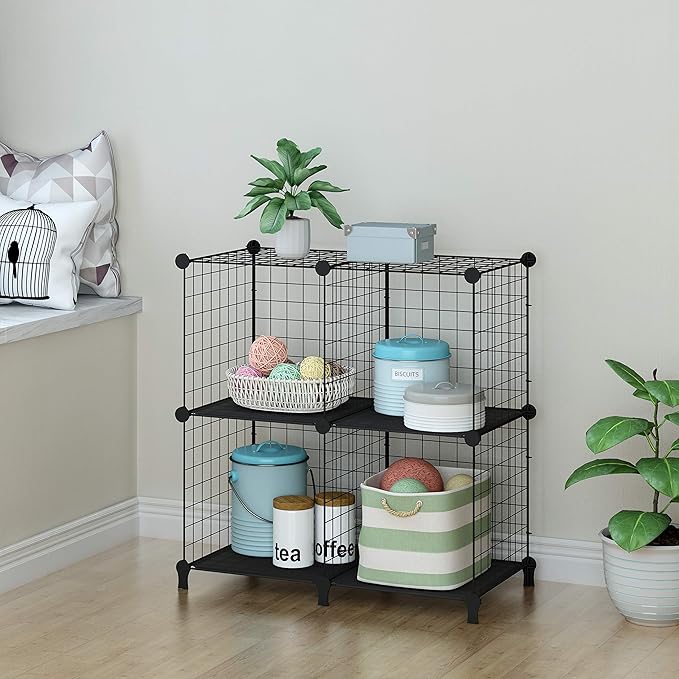 HOMIDEC Wire Cube Storage, Storage Shelves 4 Cube Bookshelf Bookcase Closet Organizer and Storage, Wire Storage Shelves Multi-Use DIY Storage Cube Shelf for Books, Toys, Clothes, Tools - LeafyLoom