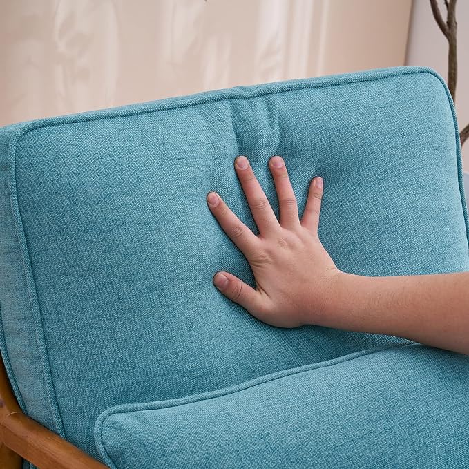 Bonnlo Teal Accent Chairs Set of 2, Upholstered Mid Century Modern Lounge Chairs Reading Chairs Side Sitting Chair Solid Wood Farmhouse Armchairs for Living Room, Bedroom, Guest Room - LeafyLoom