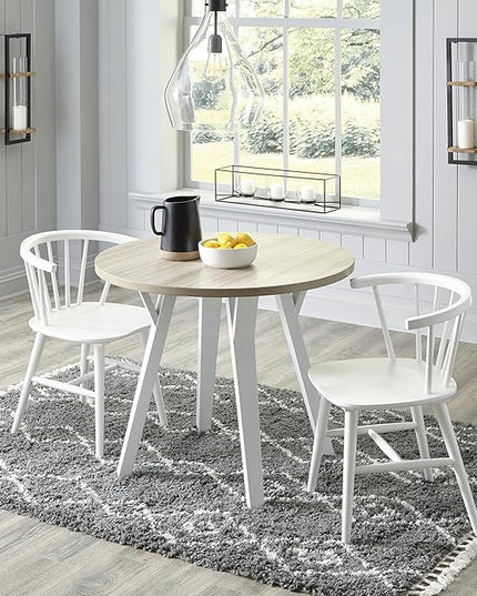 Signature Design by Ashley Grannen Modern Round Dining Room Table, White & Natural Wood - LeafyLoom
