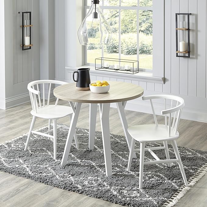 Signature Design by Ashley Grannen Modern Round Dining Room Table, White & Natural Wood - LeafyLoom
