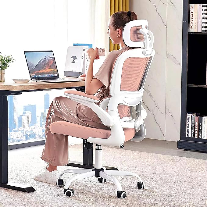 Ergonomic Office Chair Desk Chair, Gaming Chair, Computer Chair, Home Mesh Office Desk Chairs with Wheels,Comfortable Office Chair (Pink) - LeafyLoom